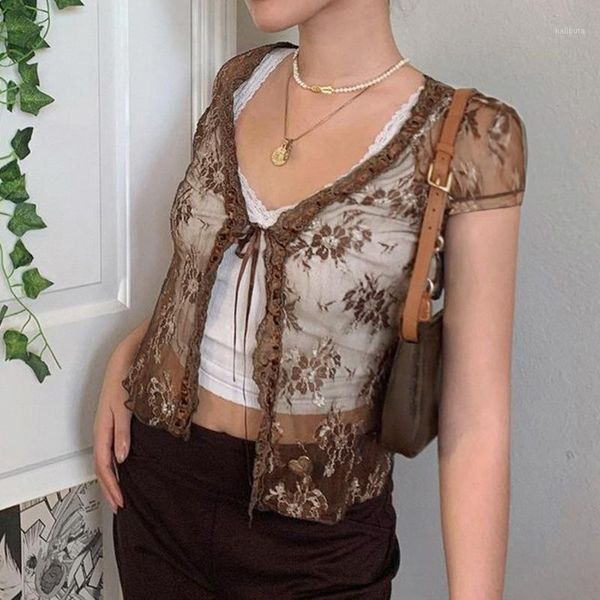women's blouses & shirts mesh lace cropped tshirt women buttons transparent cardigan tee shirt femme autumn fashion t-shirt streetwear, White
women's blouses & shirts mesh lace cropped tshirt women buttons transparent cardigan tee shirt femme autumn fashion t-shirt streetwear, White