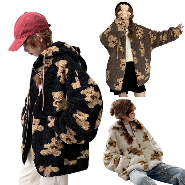 women fuzzy plush warm hoodie jacket cartoon bear print zip up oversized coat a2ua, Black;brown
women fuzzy plush warm hoodie jacket cartoon bear print zip up oversized coat a2ua, Black;brown