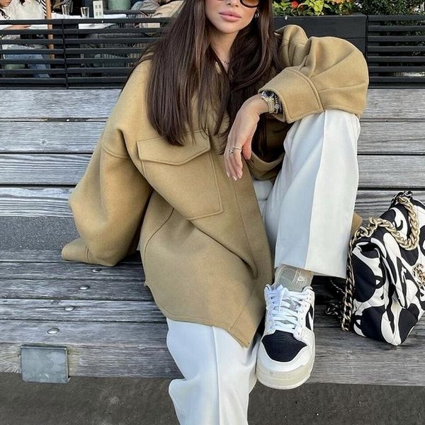 women's jackets nice fashion oversized single-breasted wool shirt jacket chic pocket lapel loose coat casual streetwear women, Black;brown
women's jackets nice fashion oversized single-breasted wool shirt jacket chic pocket lapel loose coat casual streetwear women, Black;brown