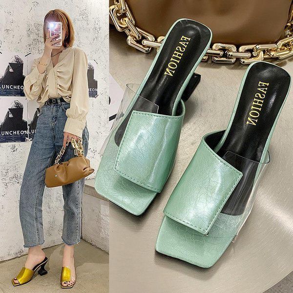 slippers summer square toe luxury slides women high heels mules transparent pumps leisure ladies prom women's shoes, Black
slippers summer square toe luxury slides women high heels mules transparent pumps leisure ladies prom women's shoes, Black
