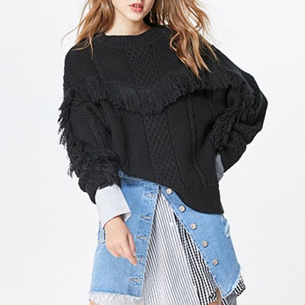 women's sweaters women knitted pullover 2021 long-sleeved sweater tassel round neck black shirt blouse autumn and winter, White;black
women's sweaters women knitted pullover 2021 long-sleeved sweater tassel round neck black shirt blouse autumn and winter, White;black