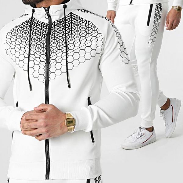 european american men's tracksuits spring and autumn hooded jacket electronic honeycomb print casual trousers suit, Gray
european american men's tracksuits spring and autumn hooded jacket electronic honeycomb print casual trousers suit, Gray