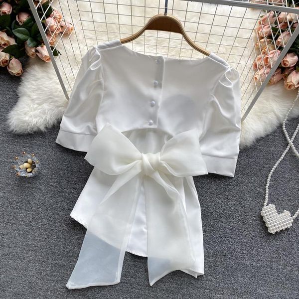 women's blouses & shirts french style summer puff short sleeves hollow out lace up back bow female casual shirt blouse, White
women's blouses & shirts french style summer puff short sleeves hollow out lace up back bow female casual shirt blouse, White