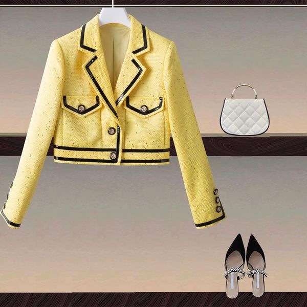 women's wool & blends coat spring autumn long sleeve button lapel tweed party casual office vintage elegant yellow short j, Black
women's wool & blends coat spring autumn long sleeve button lapel tweed party casual office vintage elegant yellow short j, Black