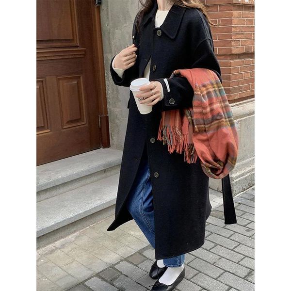 women's wool & blends double-faced cashmere jacket women 2021 winter style french lapel single-breasted fashion woolen solid color long, Black
women's wool & blends double-faced cashmere jacket women 2021 winter style french lapel single-breasted fashion woolen solid color long, Black