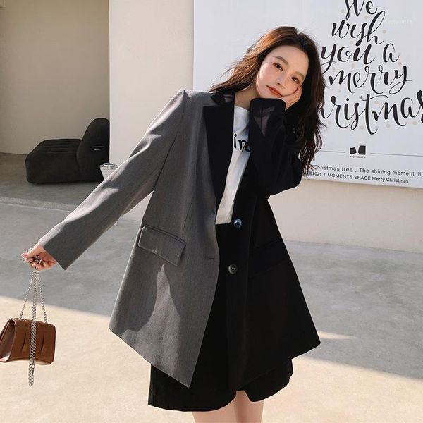 women's suits & blazers black gray contrast small suit 2021 spring korean trend two button casual coat factory store, White;black
women's suits & blazers black gray contrast small suit 2021 spring korean trend two button casual coat factory store, White;black
