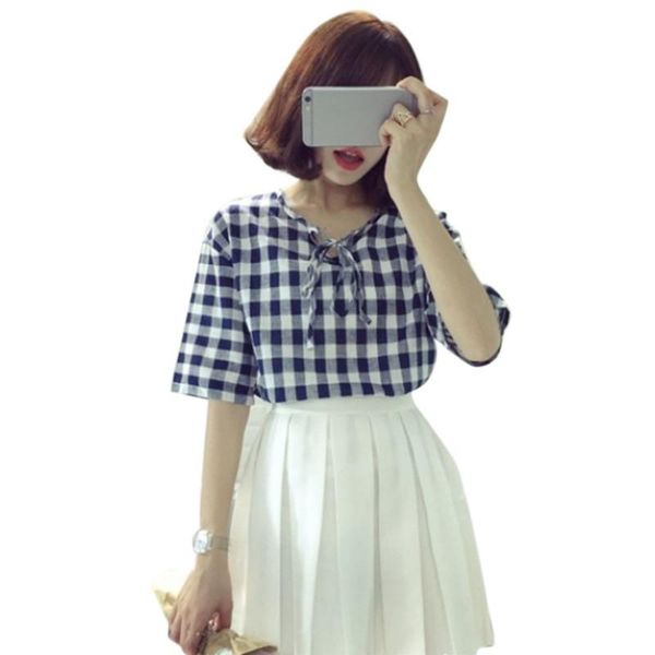 women's blouses & shirts fashion summer plaid blouse loose short sleeve lace up womens shirts1, White
women's blouses & shirts fashion summer plaid blouse loose short sleeve lace up womens shirts1, White