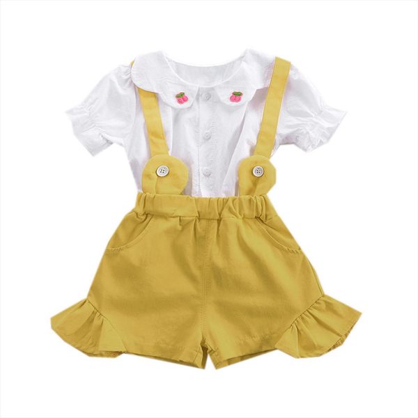 lovely infant kids girls clothes sets 2pcs peter pan collar print short sleeve t shirts overalls ruffles shorts, White
lovely infant kids girls clothes sets 2pcs peter pan collar print short sleeve t shirts overalls ruffles shorts, White