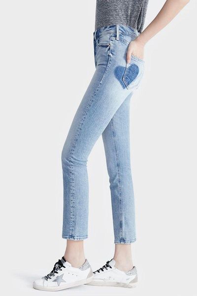 women's jeans washed printed love peach heart high waist small straight light-colored women, Blue
women's jeans washed printed love peach heart high waist small straight light-colored women, Blue