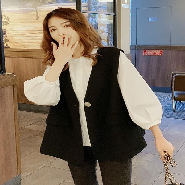 women's vests blazer vest women sleeveless single button solid black, Black;white
women's vests blazer vest women sleeveless single button solid black, Black;white