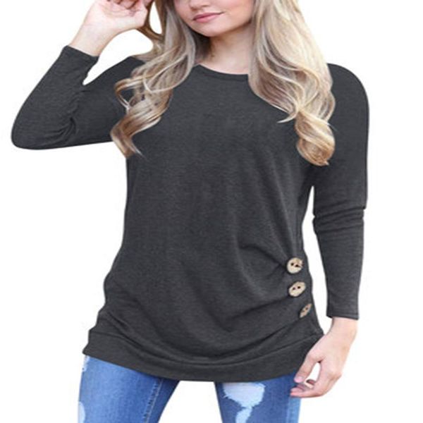 women's t-shirt spring and autumn style cotton round neck bat shirt long sleeve button decoration casual womens clothing, White
women's t-shirt spring and autumn style cotton round neck bat shirt long sleeve button decoration casual womens clothing, White