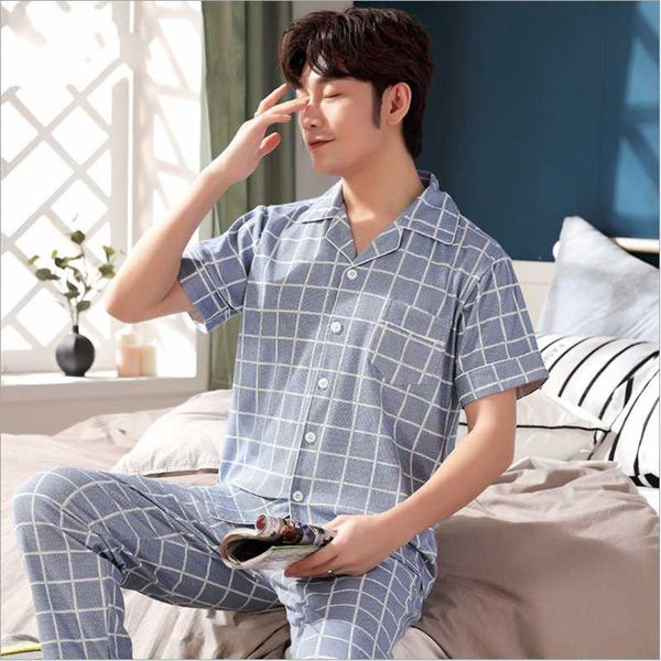 men's sleepwear 2021 spring summer men casual plaid pajama sets male cotton suit short sleeve turn-down collar shirt & pants xxxl, Black;brown
men's sleepwear 2021 spring summer men casual plaid pajama sets male cotton suit short sleeve turn-down collar shirt & pants xxxl, Black;brown