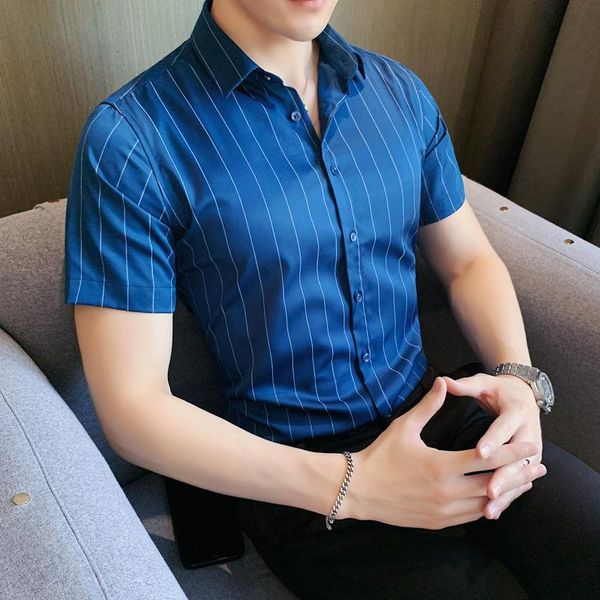 men's casual shirts luxury striped night club work shirt man british style summer short men business formal dress 2021 slim, White;black
men's casual shirts luxury striped night club work shirt man british style summer short men business formal dress 2021 slim, White;black
