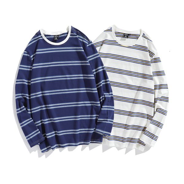 t shirt trend hip hop ins long sleeve autumn 20 men and women's wear korean striped loose round neck, White;black
t shirt trend hip hop ins long sleeve autumn 20 men and women's wear korean striped loose round neck, White;black