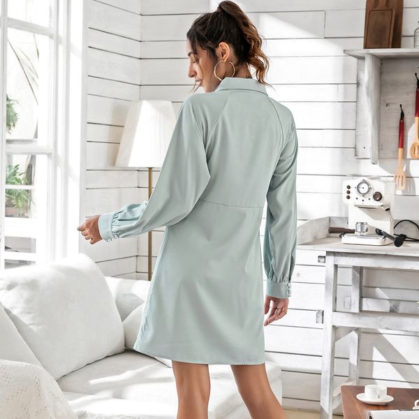 2021 autumn new solid color slim shirt dress, Black;gray
2021 autumn new solid color slim shirt dress, Black;gray