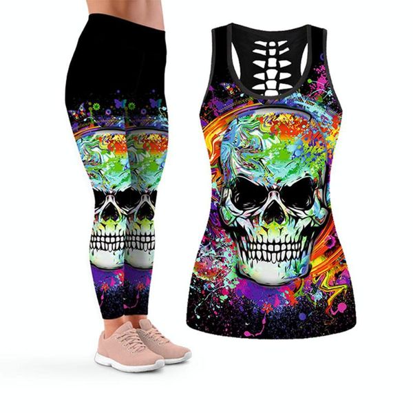 women's two piece pants 2021 funny halloween sets yoga sportswear women hollow back vest and skull printed matching set athleisure., White
women's two piece pants 2021 funny halloween sets yoga sportswear women hollow back vest and skull printed matching set athleisure., White