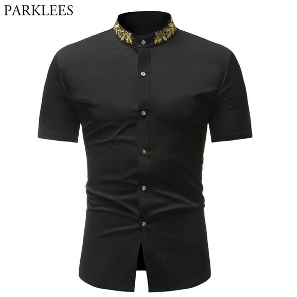 mens hipster embroidery shirt summer mandarin collar short sleeve men casual business dress s chemise homme 210721, White;black
mens hipster embroidery shirt summer mandarin collar short sleeve men casual business dress s chemise homme 210721, White;black