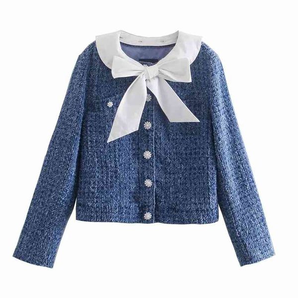 fashion vintage women blue tweed jacket bow collar removable single-breasted pocket long sleeve female coat casaco femme 210531, Black;brown
fashion vintage women blue tweed jacket bow collar removable single-breasted pocket long sleeve female coat casaco femme 210531, Black;brown