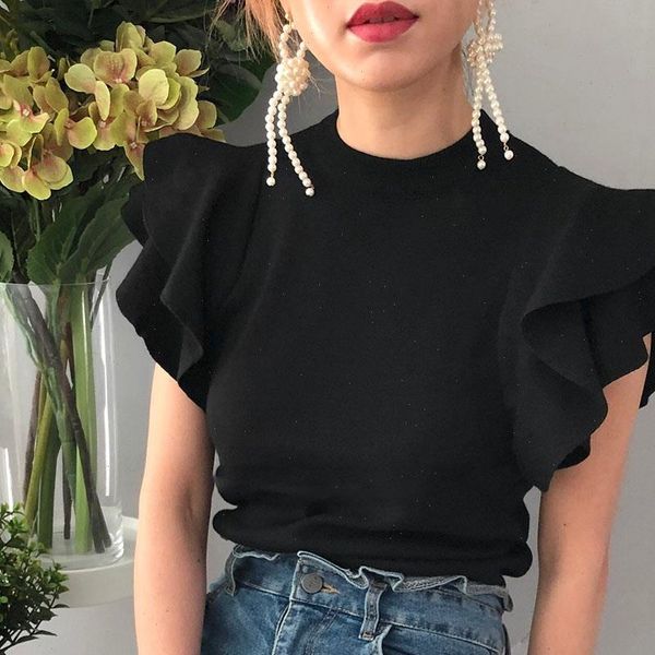 2021 korean summer ruffles short sleeve women t shirt knitted tees female chic solid loose t shirt loose elegant pullover, White
2021 korean summer ruffles short sleeve women t shirt knitted tees female chic solid loose t shirt loose elegant pullover, White