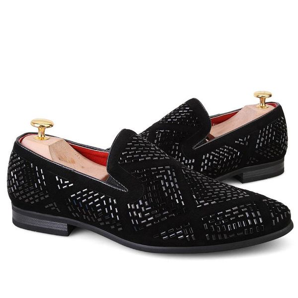 dress shoes acebuy2 casual leather men loafers handmade pointed toe wedding fashion men's, Black