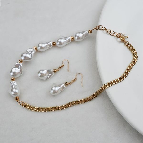 earrings & necklace gothic baroque pearl pendent choker set for women irregular beads long chain gold color jewelry, Silver
earrings & necklace gothic baroque pearl pendent choker set for women irregular beads long chain gold color jewelry, Silver