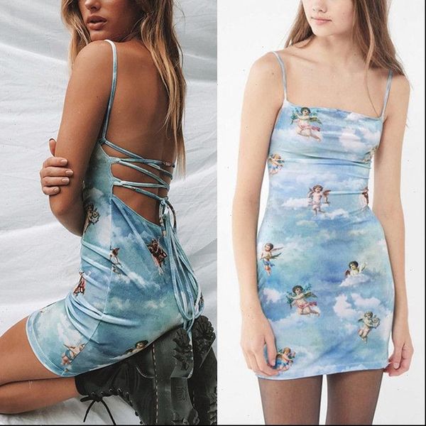 sleeveless casual spaghetti strap mini dress 2019 summer women angel print slash neck bandage dress elegant short party dress, Black;gray
sleeveless casual spaghetti strap mini dress 2019 summer women angel print slash neck bandage dress elegant short party dress, Black;gray