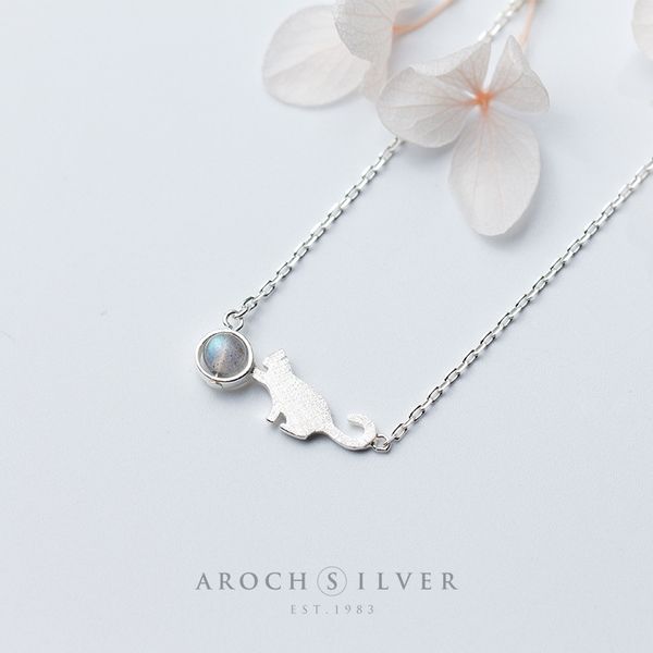 s925 silver korean version sweet drawing kitten moon stone necklace animal clavicle chain women's d3253, Black
s925 silver korean version sweet drawing kitten moon stone necklace animal clavicle chain women's d3253, Black