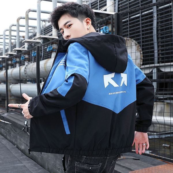 autumn hooded men's coat korean style tooling trend versatile leisure jacket youth, Black;brown
