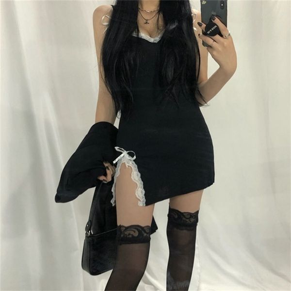 insgoth lace patchwork black mini dress women gothic streetwear spaghetti straps v-neck slit dress party clubwear dress, Black;gray
insgoth lace patchwork black mini dress women gothic streetwear spaghetti straps v-neck slit dress party clubwear dress, Black;gray