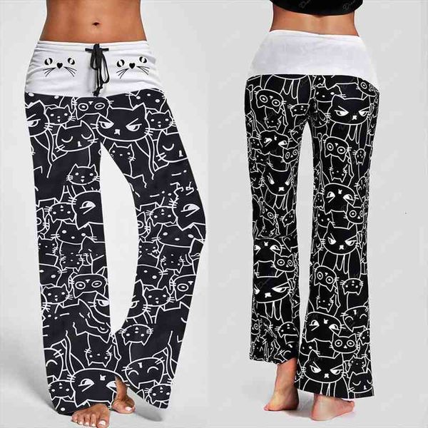 summer pants for women fashion ladies sell casual cat printed drawstring wide-leg full length leggings trousers, Black;white
summer pants for women fashion ladies sell casual cat printed drawstring wide-leg full length leggings trousers, Black;white