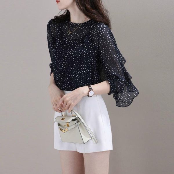 women's blouses & shirts summer fashion point ruffle loose chiffon vintage casual commuter temperament elegant sleeve ladies office, White
women's blouses & shirts summer fashion point ruffle loose chiffon vintage casual commuter temperament elegant sleeve ladies office, White