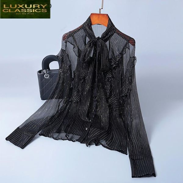 women's blouses & shirts striped silk shirt perspective womens and long sleeve spring summer black blouse blusas 2021 lwl1625, White
women's blouses & shirts striped silk shirt perspective womens and long sleeve spring summer black blouse blusas 2021 lwl1625, White