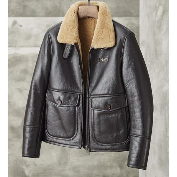 men's leather & faux mens shearing jacket dark brown lapel short style b3 bomber coat, Black
men's leather & faux mens shearing jacket dark brown lapel short style b3 bomber coat, Black