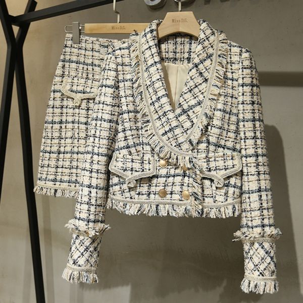 2021 new autumn winter tweed two set fashion korean woolen jacket coat + mini skirt sets 2 piece outfits for women 8cf2, Black;gray
2021 new autumn winter tweed two set fashion korean woolen jacket coat + mini skirt sets 2 piece outfits for women 8cf2, Black;gray