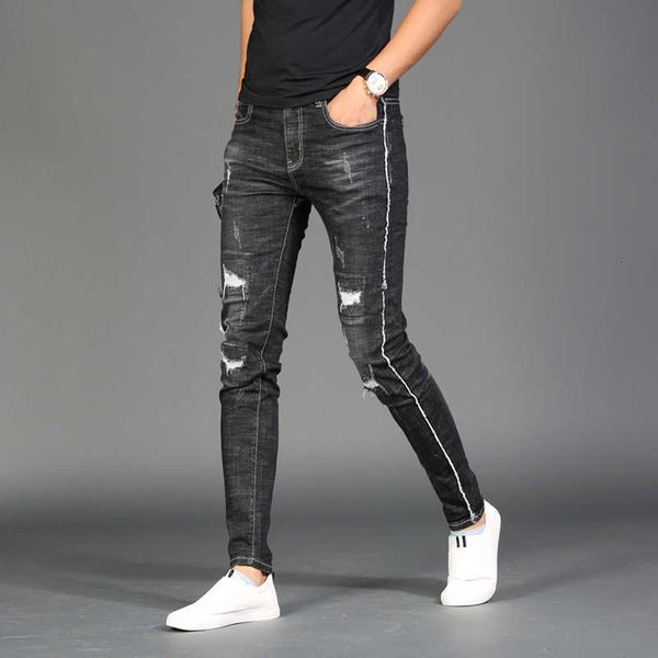men's jeans stretch men torn black stripe jeans sideways in a straight line fit pants fine fashion streetwear rough edge savagedenim v8, Blue
men's jeans stretch men torn black stripe jeans sideways in a straight line fit pants fine fashion streetwear rough edge savagedenim v8, Blue