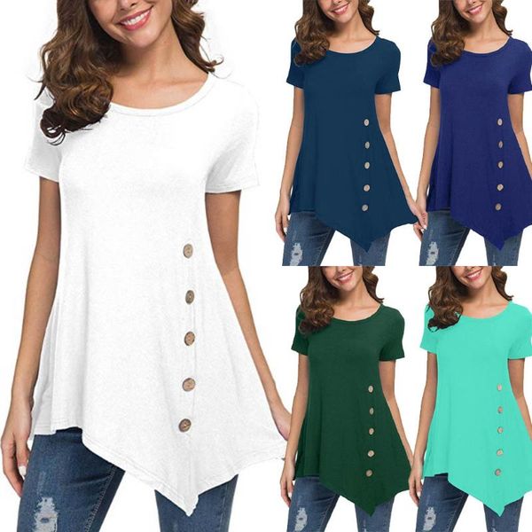 women's blouses summer plus size button shirt solid color round neck loose irregular hem short sleeved blouse 2021, White
women's blouses summer plus size button shirt solid color round neck loose irregular hem short sleeved blouse 2021, White