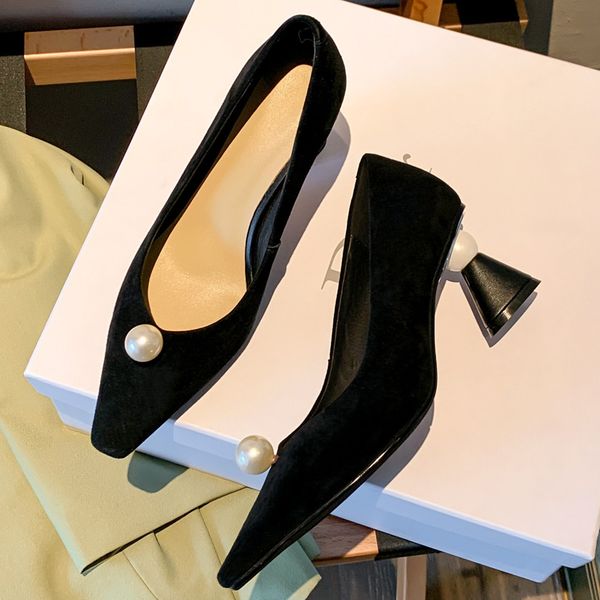 Womens genuine leather beading decoration slip-on med heel pumps pointed toe elegant ladies OL style high quality single shoes, Black
Womens genuine leather beading decoration slip-on med heel pumps pointed toe elegant ladies OL style high quality single shoes, Black