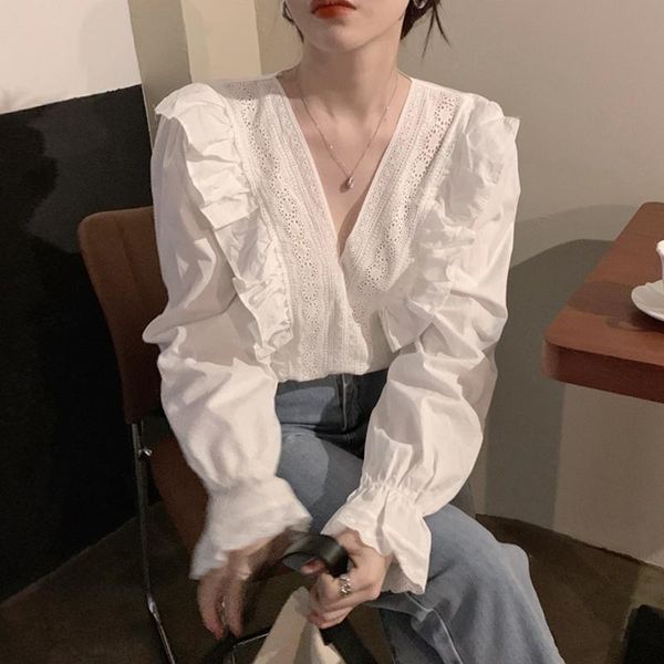 women's blouses & shirts women korean style ruffles shirt lace spring autumn solid design slim breathable leisure all-match lad, White
women's blouses & shirts women korean style ruffles shirt lace spring autumn solid design slim breathable leisure all-match lad, White