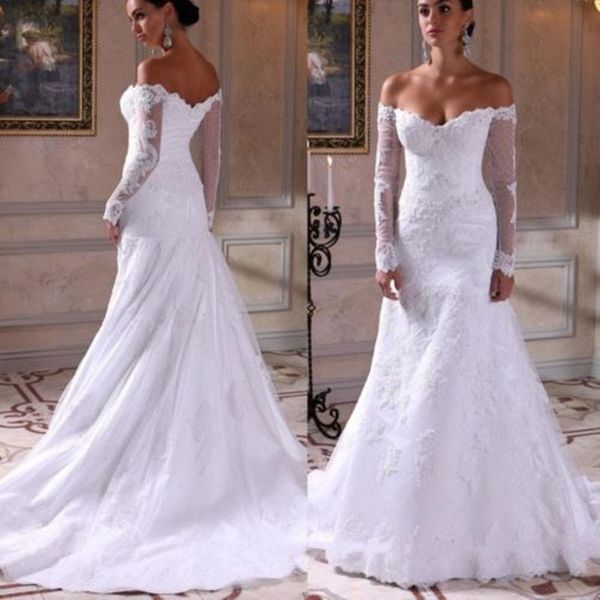 off shoulder african mermaid wedding dresses plus size long sleeves lace bridal gowns robe backless wedding dress custom made, White
off shoulder african mermaid wedding dresses plus size long sleeves lace bridal gowns robe backless wedding dress custom made, White