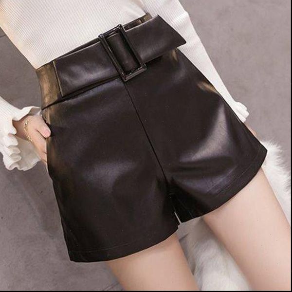 high waist loose pu leather shorts women solid belt width leg shorts autumn winter female fashion simple wild shorts streetwears, White;black
high waist loose pu leather shorts women solid belt width leg shorts autumn winter female fashion simple wild shorts streetwears, White;black