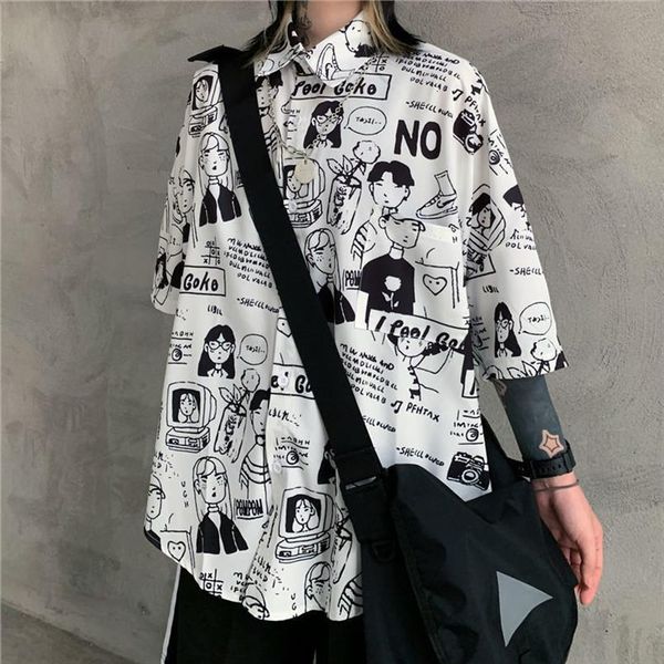 spring summer anime print vintage women shirt short sleeve korean hong kong style retro button up harajuku fashion, White
spring summer anime print vintage women shirt short sleeve korean hong kong style retro button up harajuku fashion, White