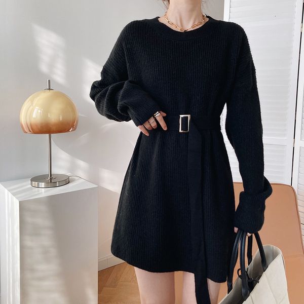 spring new 2021 o-neck with belt loose style knitted sweater casual women long pullovers pull femme fbay, White;black
spring new 2021 o-neck with belt loose style knitted sweater casual women long pullovers pull femme fbay, White;black