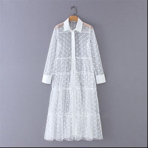 women dress stylish polka dot patchwork transparent midi shirt dress female chic mesh dresses vestidos, Black;gray
women dress stylish polka dot patchwork transparent midi shirt dress female chic mesh dresses vestidos, Black;gray