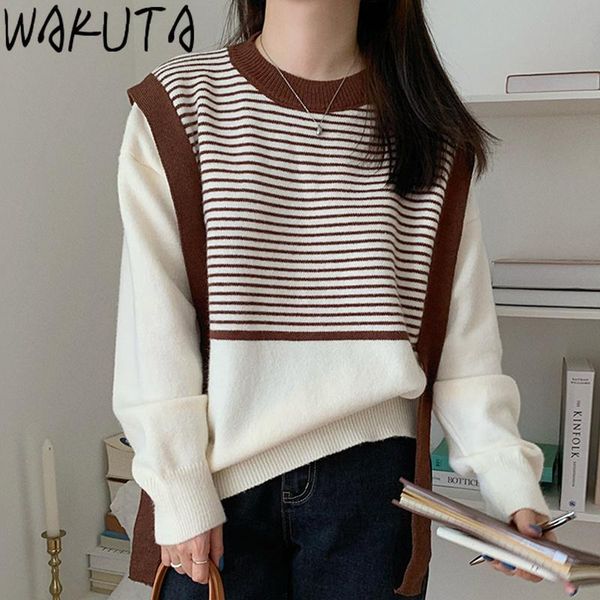 women's sweaters wakuta vintage contrast color striped sweater women oversized patchwork o neck puff sleeve pullover femme korean autum, White;black
women's sweaters wakuta vintage contrast color striped sweater women oversized patchwork o neck puff sleeve pullover femme korean autum, White;black