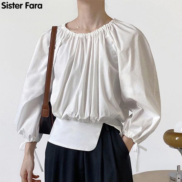women's blouses & shirts sister fara lantern sleeve lace-up female casual loose ladies summer o-neck solid for women, White
women's blouses & shirts sister fara lantern sleeve lace-up female casual loose ladies summer o-neck solid for women, White