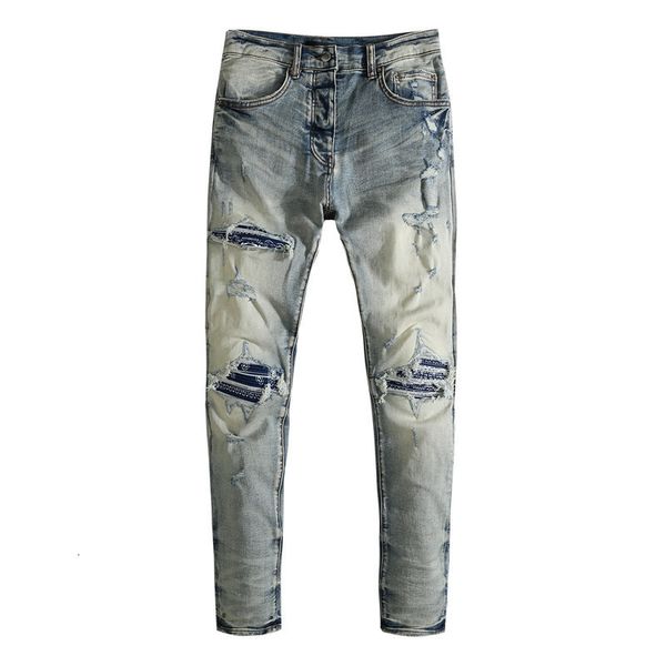 am spring and summer new used washing heavy industry knee patch scratch slim legged jeans men's fashion, Blue
am spring and summer new used washing heavy industry knee patch scratch slim legged jeans men's fashion, Blue
