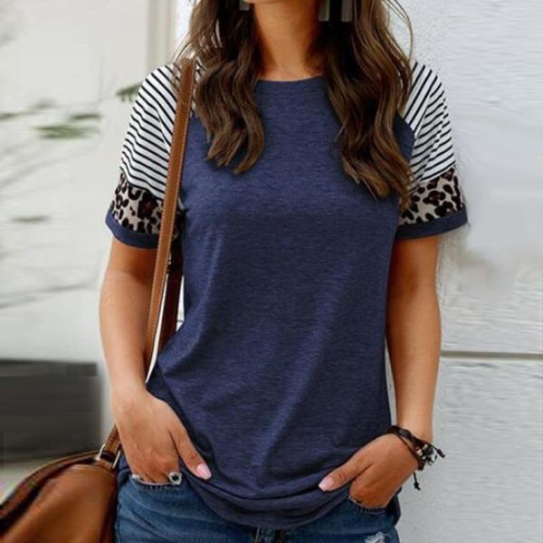 women's t-shirt o-neck t-shirts women short sleeve stripe splice block leopard print summer t shirt tee casual female #615, White
women's t-shirt o-neck t-shirts women short sleeve stripe splice block leopard print summer t shirt tee casual female #615, White