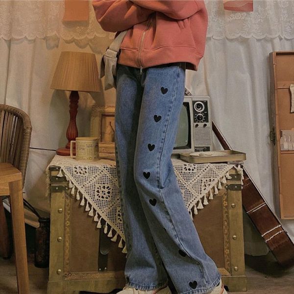 jeans spring heart embroidery streetwear womens capris high waist wide leg long pants vintage casual baggy straight denim trouser, Black;white
jeans spring heart embroidery streetwear womens capris high waist wide leg long pants vintage casual baggy straight denim trouser, Black;white