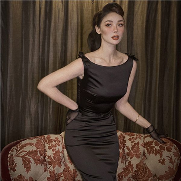 le palais 2021 original winter lean vintage satin classic black dress without sleeves microelastic women's dresses l5uz, Black;gray
le palais 2021 original winter lean vintage satin classic black dress without sleeves microelastic women's dresses l5uz, Black;gray