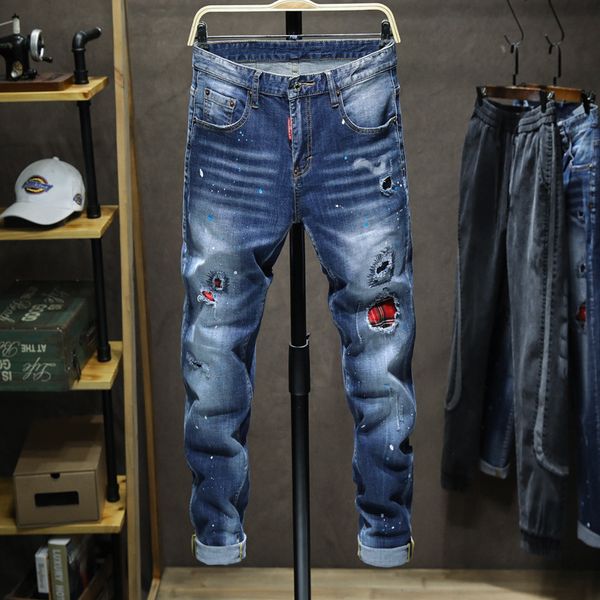 fashion jeans european american style splashing ink blue elastic slim fitting pants youth patch ripped men's trendy long
fashion jeans european american style splashing ink blue elastic slim fitting pants youth patch ripped men's trendy long